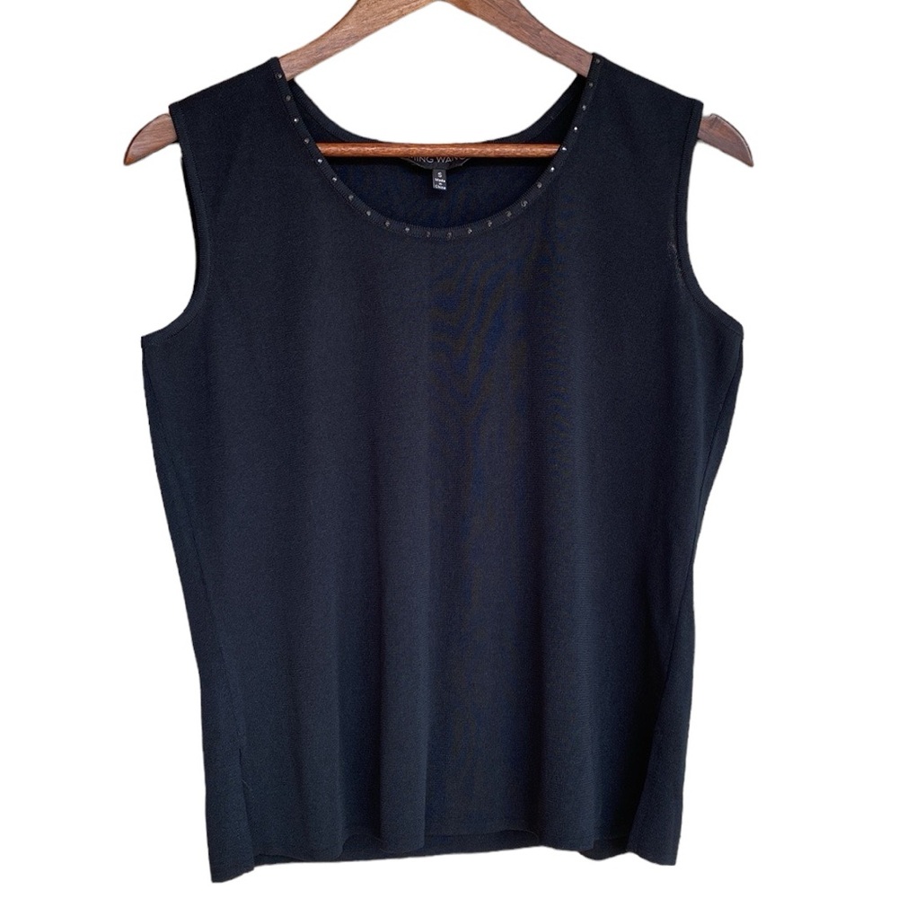 Ming Wang Black Sleeveless Stud-Trim Tank Top
